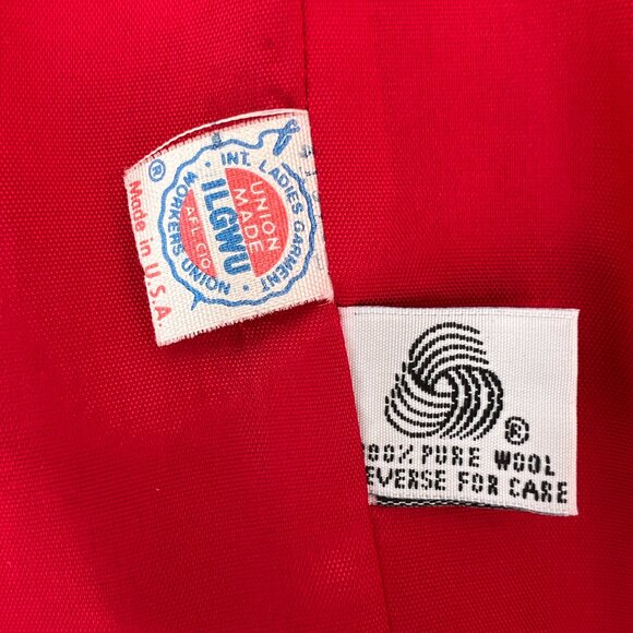 Vintage Dumas 100% Wool Women's Holiday Red Blazer Large 8-10 / Made in the USA - Picture 7 of 16